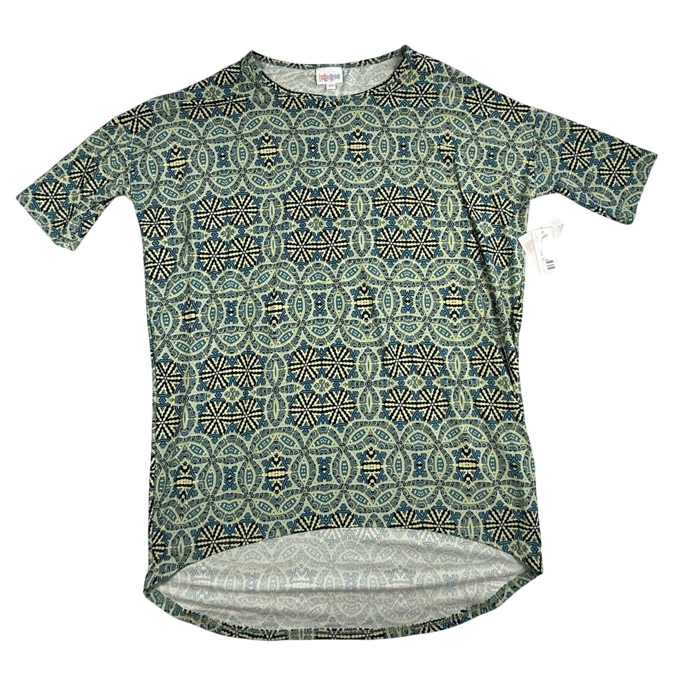 LuLaRoe Irma High Low Tunic Top Women's Sz XS GREEN & BLUE Geometric NWT